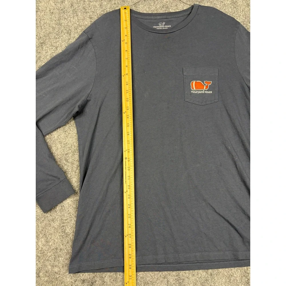 Vineyard Vines Mens Large Blue Long Sleeve Football Whale Pocket T-Shirt Cotton